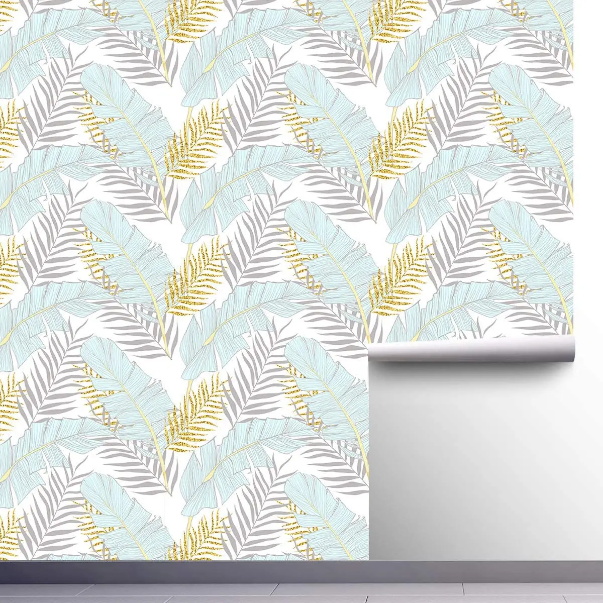 HaoHome Modern Floral Leaves Peel and Stick Wallpaper Self-Adhesive Removable Wall Decor for Bedroom Walls Doors Stairs Cabinets