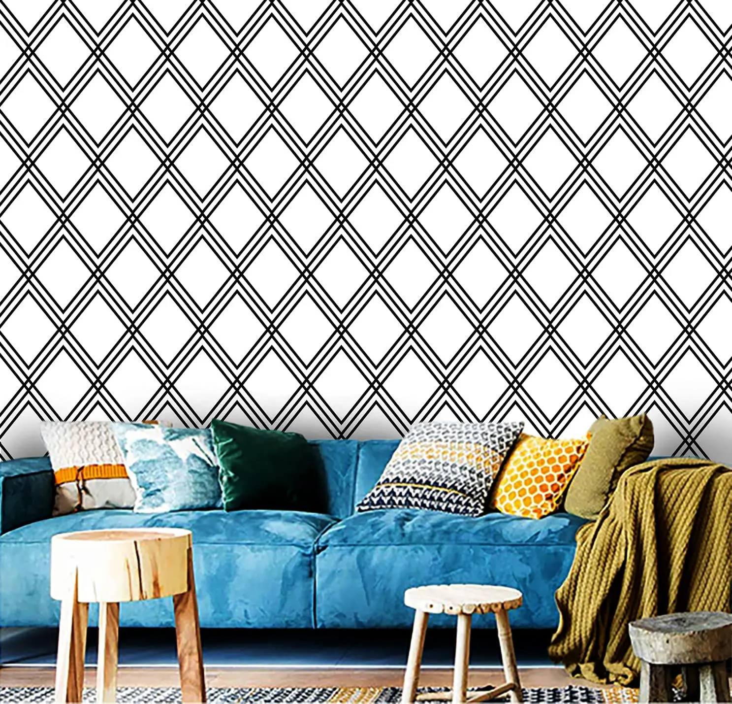 Black and White Rhombus Self Adhesive Wallpaper Removable Hexagon Peel and Stick Contact Paper PVC Waterproof Wallcoverings