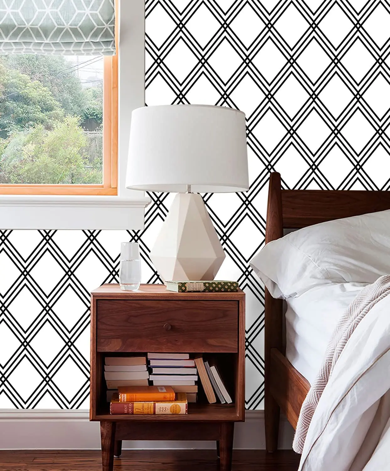 Black and White Rhombus Self Adhesive Wallpaper Removable Hexagon Peel and Stick Contact Paper PVC Waterproof Wallcoverings