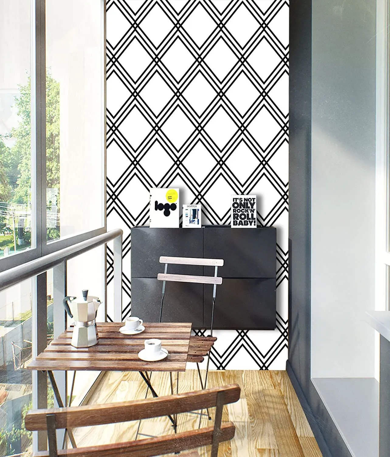 Black and White Rhombus Self Adhesive Wallpaper Removable Hexagon Peel and Stick Contact Paper PVC Waterproof Wallcoverings