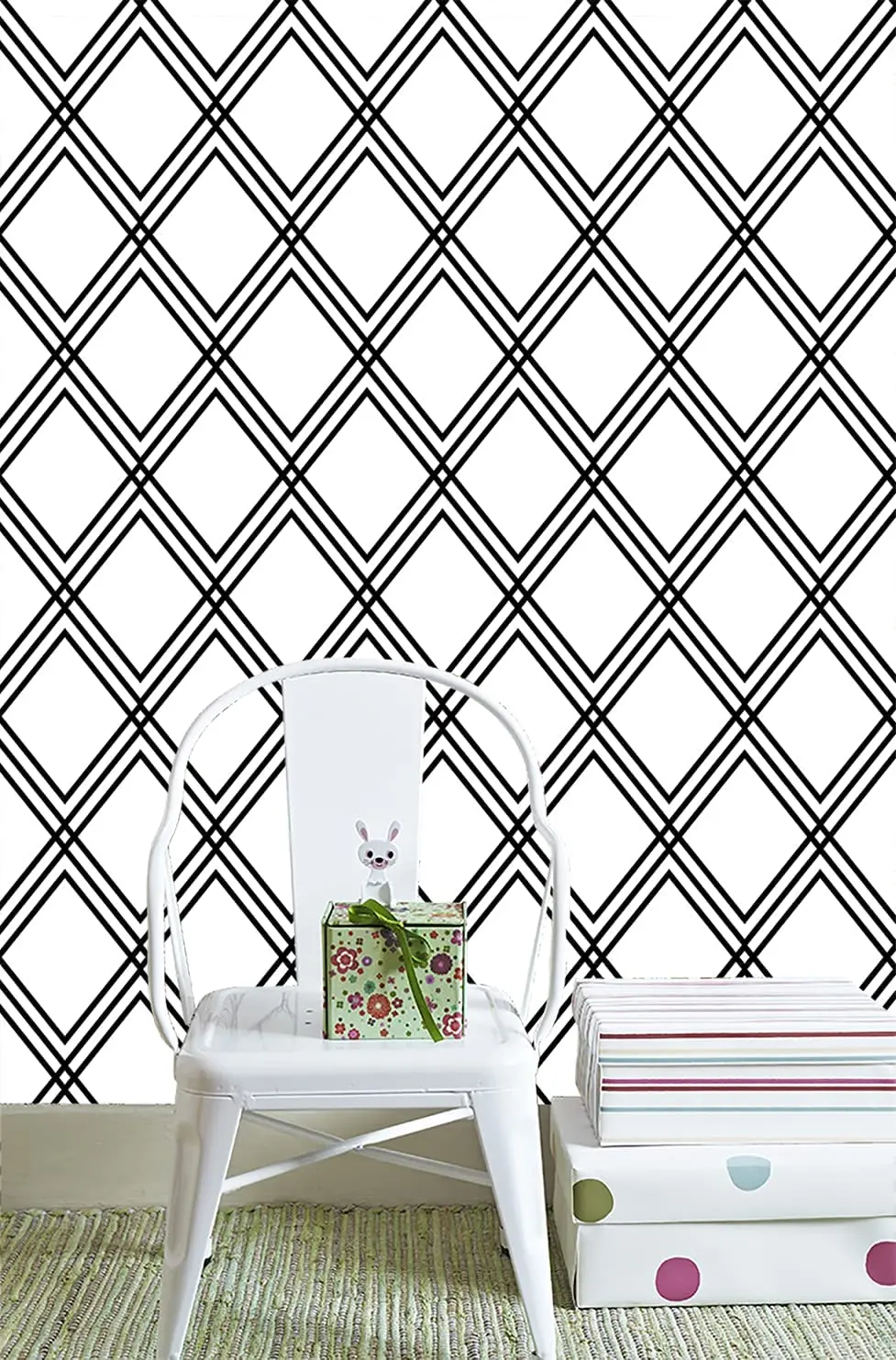 Black and White Rhombus Self Adhesive Wallpaper Removable Hexagon Peel and Stick Contact Paper PVC Waterproof Wallcoverings