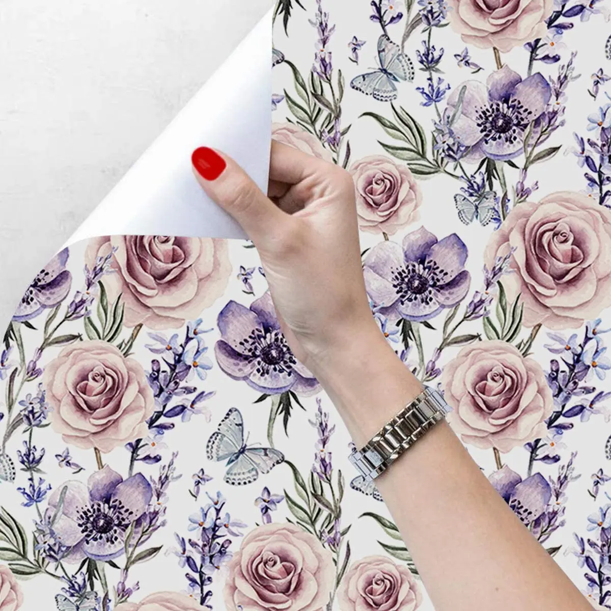 Watercolor Lavender Rose Peel and Stick Wallpaper Purple Floral Self-Adhesive Removable Wall Papers for Home Bedroom Walls Decor