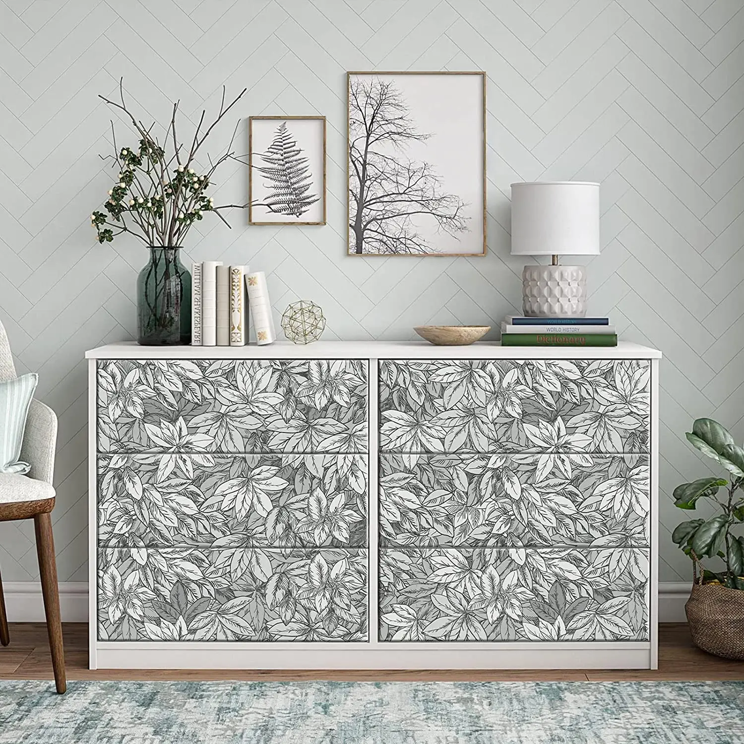 Grey Leaf Peel and Stick Wallpaper Dense Privet Hedge Green Self Adhesive Wallpaper Waterproof Wallpaper for Bedroom Wall Decor