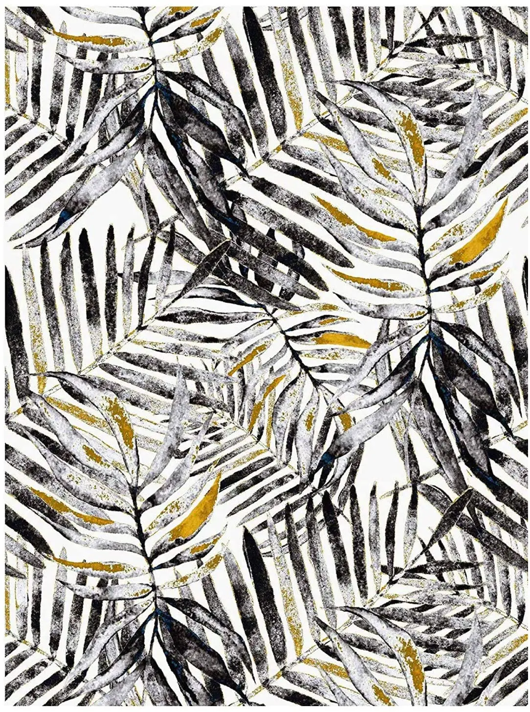 Modern Watercolor Tropical Leaves Peel and Stick Wallpaper Black Gray Yellow Self-Adhesive Prepasted Wallpaper Wall Mural