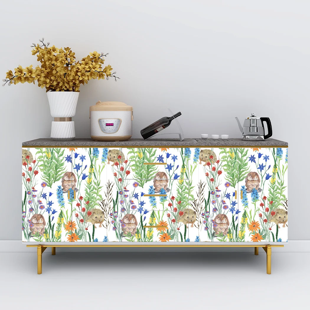 Green Forest Peel and Stick Wallpaper Cute Rabbit Self Adhesive Wallpaper Watercolor Removable Contact Paper for Kids Room