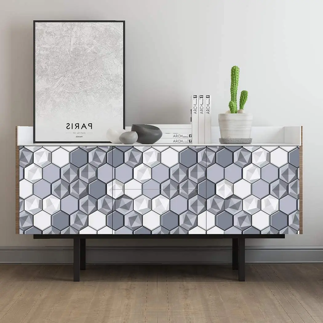 Self-Adhesive Wallpaper Peel & Stick Wallpaper Gray & White Hexagon Splicing Vinyl Wallpaper Waterproof Hexagon Wallpaper Roll