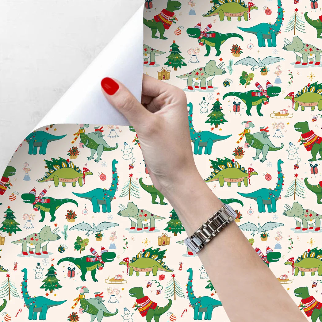 Cartoon Christmas Peel and Stick Wallpaper Cute Dinosaur Self Adhesive Wallpaper Removable Animal Wall Stickers for Kids Room
