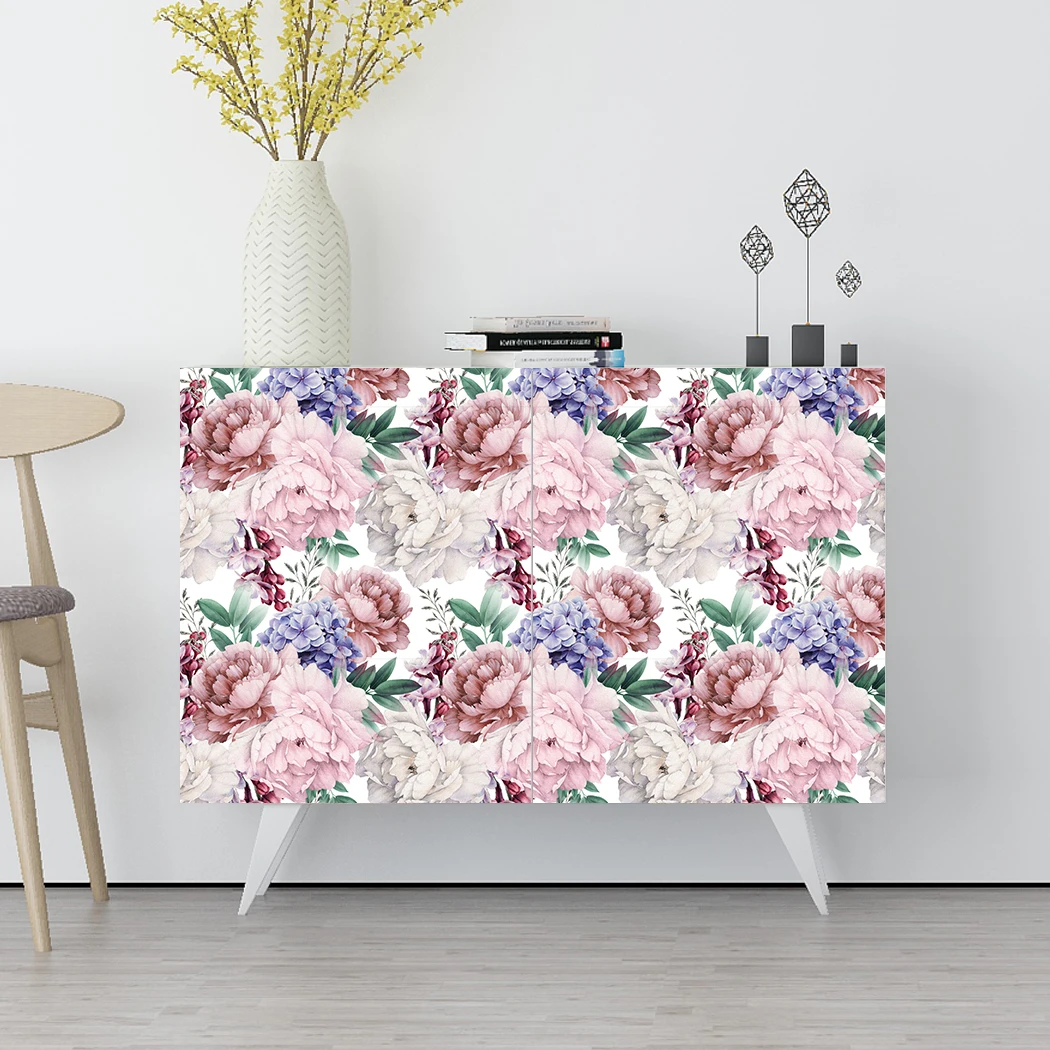 Watercolor Pink Floral Self Adhesive Wallpaper Vintage Peel and Stick Peony Floral Removable Wallpaper for Bedroom Wall Decor