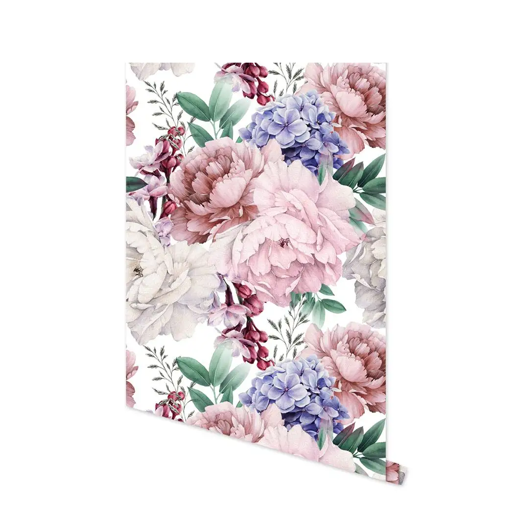 Watercolor Pink Floral Self Adhesive Wallpaper Vintage Peel and Stick Peony Floral Removable Wallpaper for Bedroom Wall Decor
