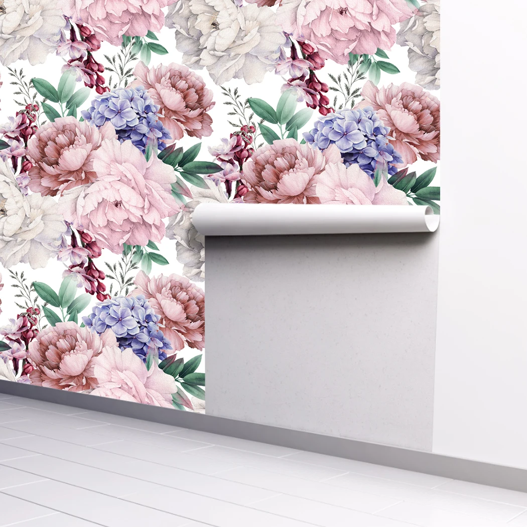 Watercolor Pink Floral Self Adhesive Wallpaper Vintage Peel and Stick Peony Floral Removable Wallpaper for Bedroom Wall Decor