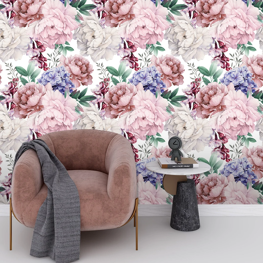 Watercolor Pink Floral Self Adhesive Wallpaper Vintage Peel and Stick Peony Floral Removable Wallpaper for Bedroom Wall Decor