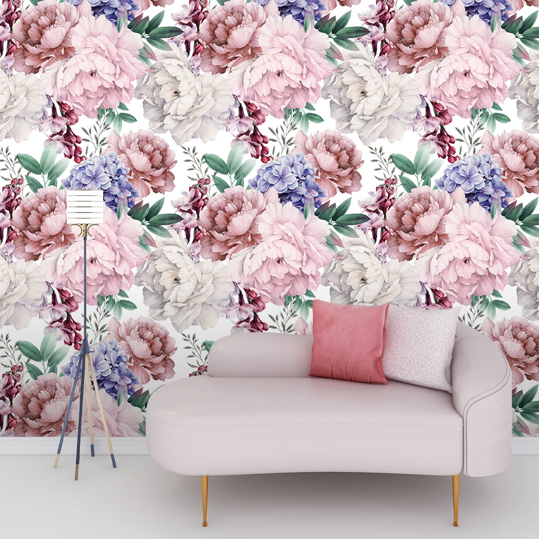 Watercolor Pink Floral Self Adhesive Wallpaper Vintage Peel and Stick Peony Floral Removable Wallpaper for Bedroom Wall Decor