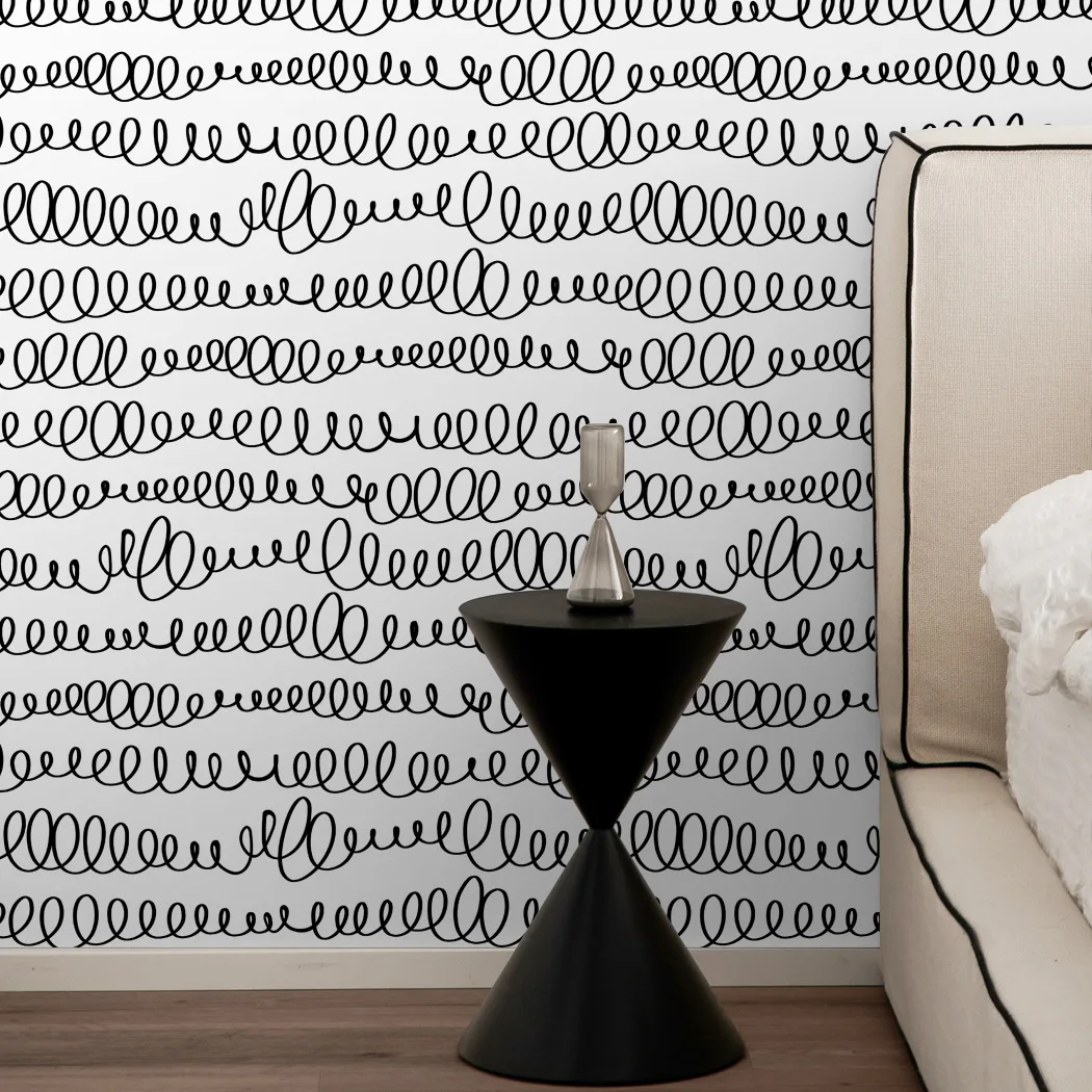 Abstract Geometric Line Peel and Stick Wallpaper Modern Black Curve Self Adhesive Wallpaper Waterproof Removable Contact Paper