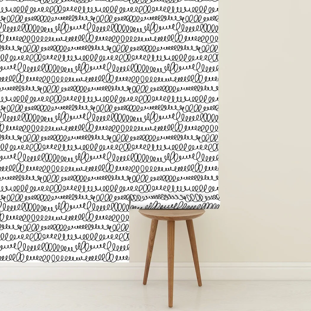 Abstract Geometric Line Peel and Stick Wallpaper Modern Black Curve Self Adhesive Wallpaper Waterproof Removable Contact Paper