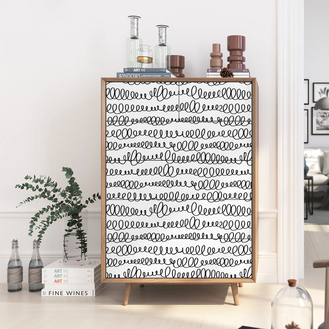 Abstract Geometric Line Peel and Stick Wallpaper Modern Black Curve Self Adhesive Wallpaper Waterproof Removable Contact Paper