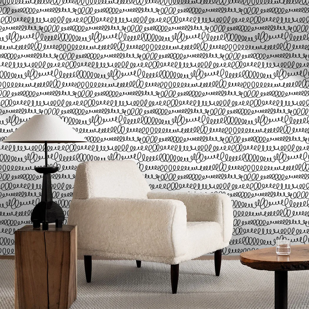 Abstract Geometric Line Peel and Stick Wallpaper Modern Black Curve Self Adhesive Wallpaper Waterproof Removable Contact Paper