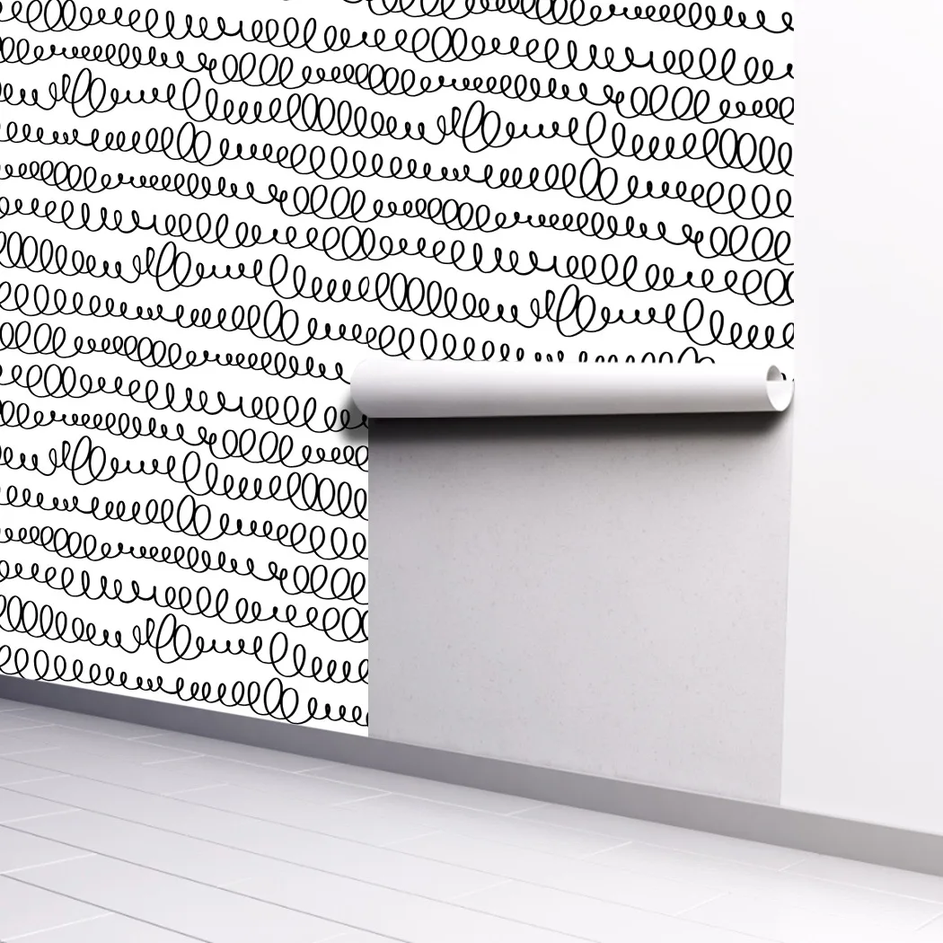 Abstract Geometric Line Peel and Stick Wallpaper Modern Black Curve Self Adhesive Wallpaper Waterproof Removable Contact Paper