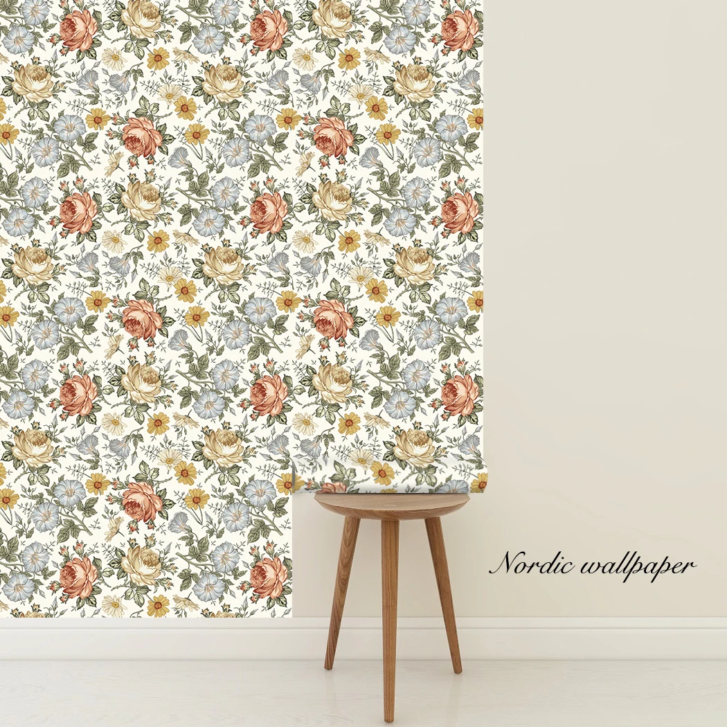 Multicolor Peony Daisy Peel and Stick Wallpaper Beige Flower Self Adhesive Wallpaper Removaber Waterproof Wall Mural Wall Decor
