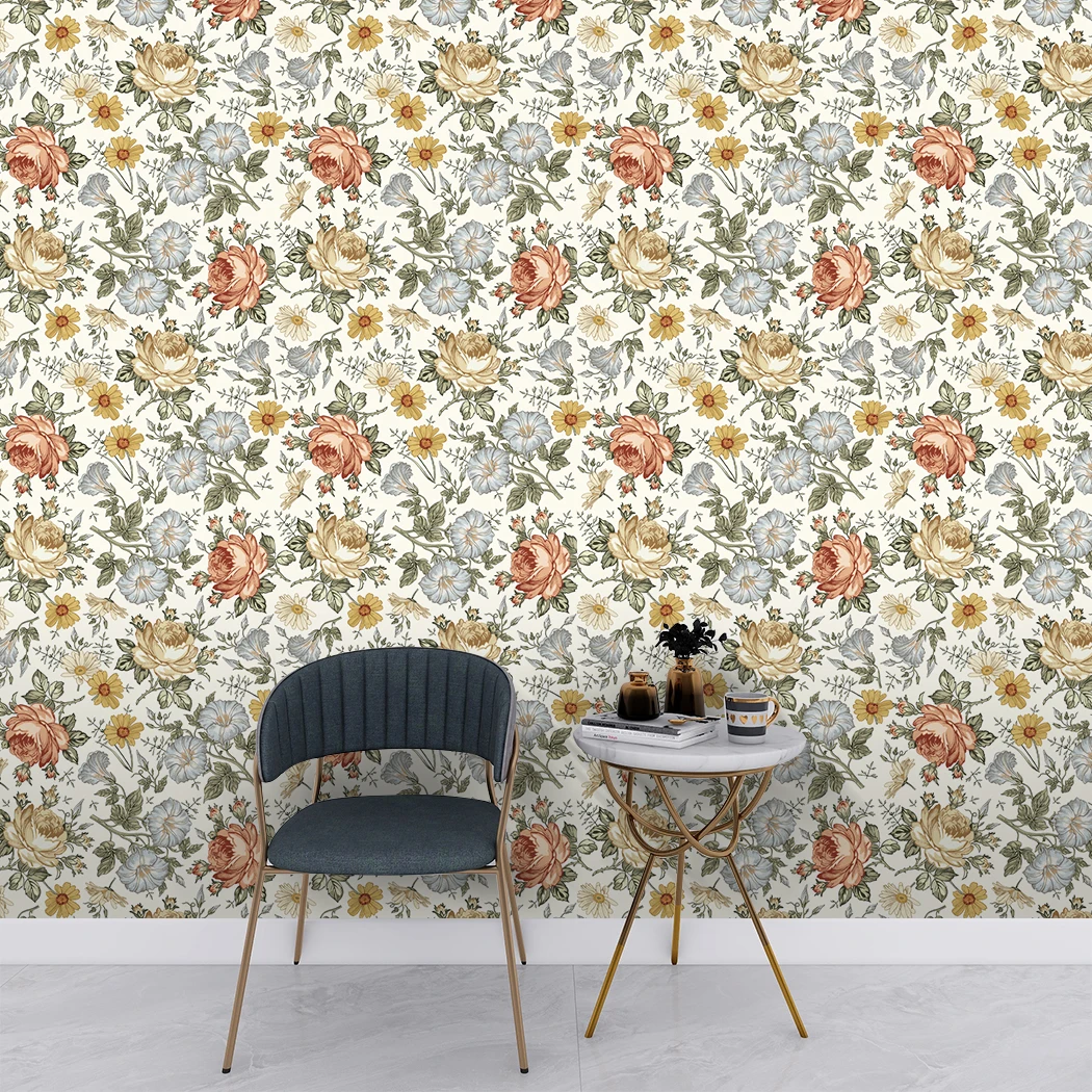 Multicolor Peony Daisy Peel and Stick Wallpaper Beige Flower Self Adhesive Wallpaper Removaber Waterproof Wall Mural Wall Decor