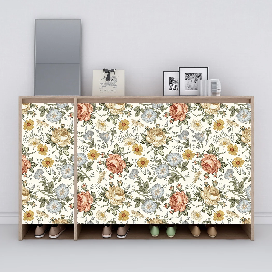 Multicolor Peony Daisy Peel and Stick Wallpaper Beige Flower Self Adhesive Wallpaper Removaber Waterproof Wall Mural Wall Decor