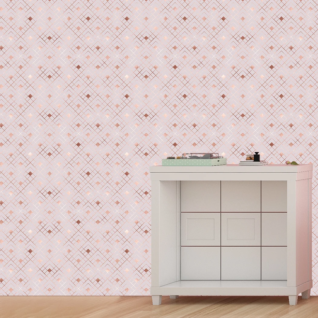 Pink Geometric Self-adhesive Wallpaper Square Pattern Peel and Stick Extra Thick Wallpaper Waterproof Wallcoverings for Home