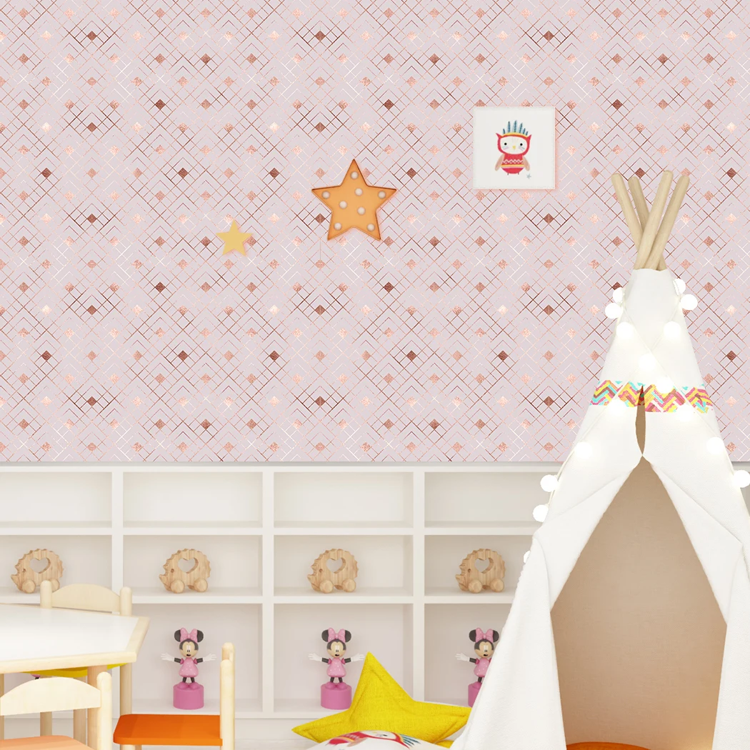 Pink Geometric Self-adhesive Wallpaper Square Pattern Peel and Stick Extra Thick Wallpaper Waterproof Wallcoverings for Home