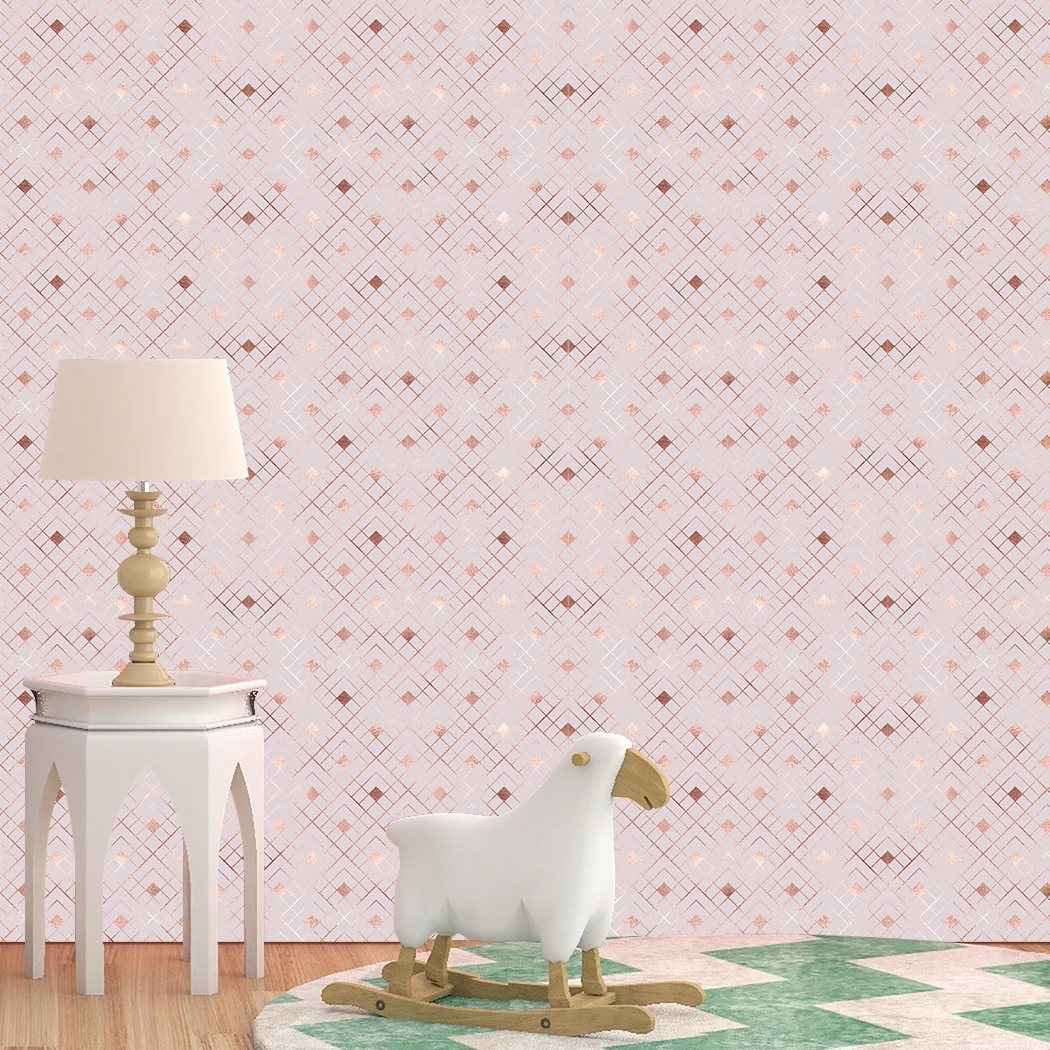 Pink Geometric Self-adhesive Wallpaper Square Pattern Peel and Stick Extra Thick Wallpaper Waterproof Wallcoverings for Home