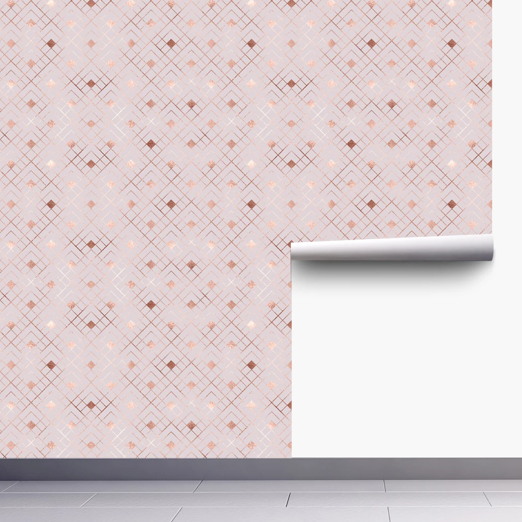 Pink Geometric Self-adhesive Wallpaper Square Pattern Peel and Stick Extra Thick Wallpaper Waterproof Wallcoverings for Home