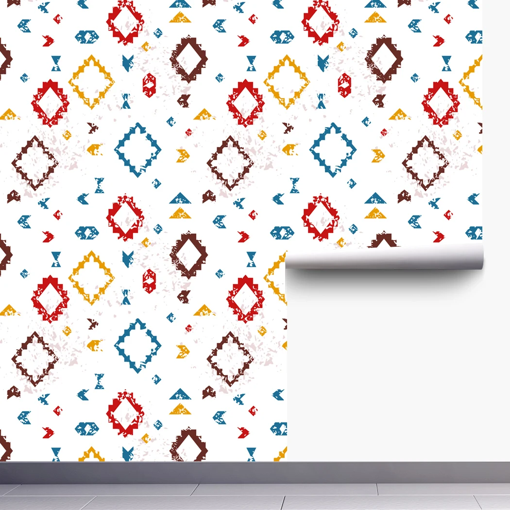 Rhombus Geometry Peel and Stick Wallpaper Blue/Red/Brown/Orange Self Adhesive Wallpaper Background Contact Paper for Wall Decor