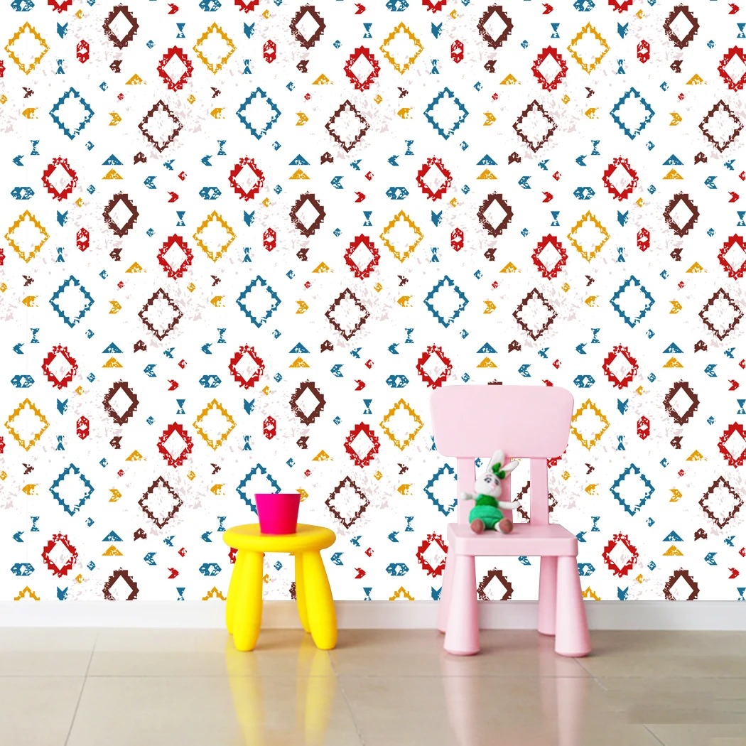 Rhombus Geometry Peel and Stick Wallpaper Blue/Red/Brown/Orange Self Adhesive Wallpaper Background Contact Paper for Wall Decor