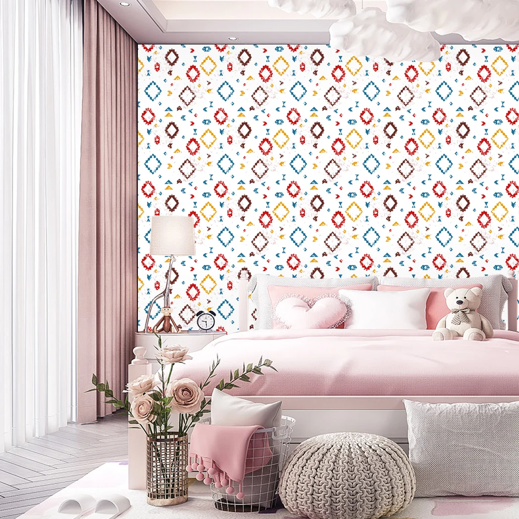 Rhombus Geometry Peel and Stick Wallpaper Blue/Red/Brown/Orange Self Adhesive Wallpaper Background Contact Paper for Wall Decor