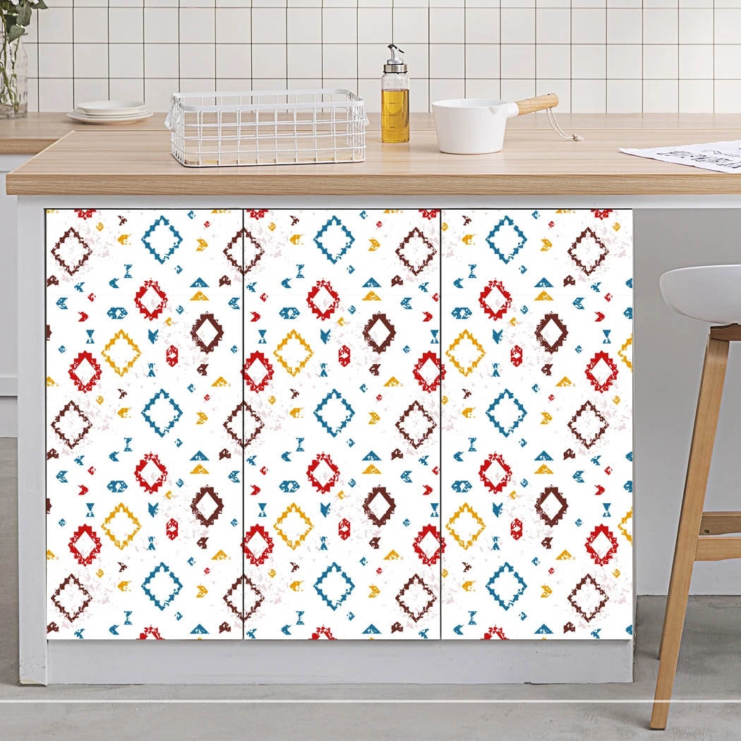 Rhombus Geometry Peel and Stick Wallpaper Blue/Red/Brown/Orange Self Adhesive Wallpaper Background Contact Paper for Wall Decor