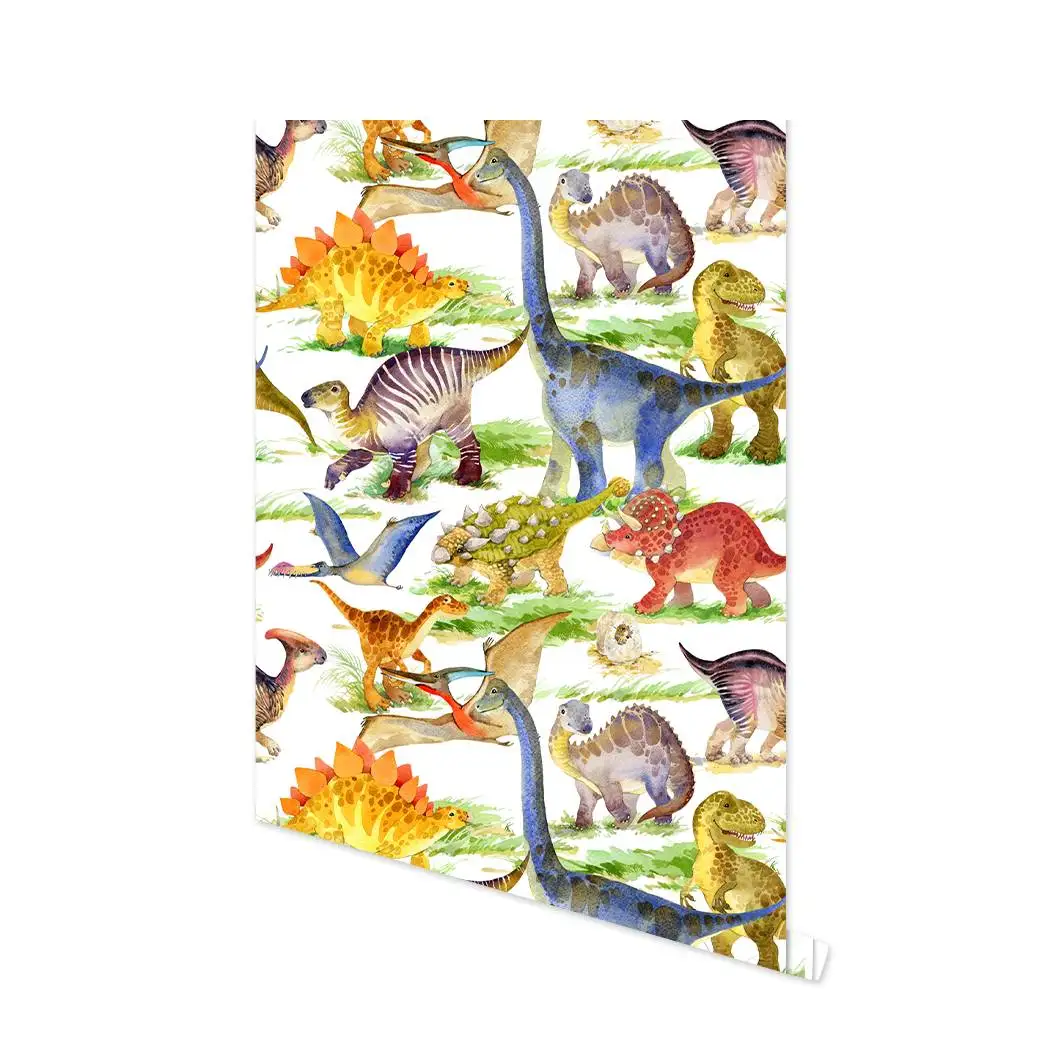 Multicolor Animal Wallpaper Watercolour Dinosaur Peel and Stick Wallpaper Removable Self Adhesive Cartoon Wallpaper for Kids