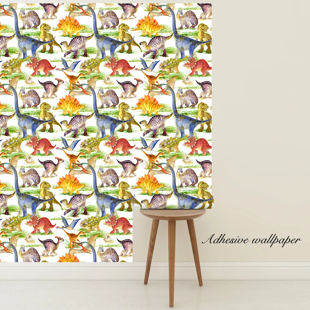 Multicolor Animal Wallpaper Watercolour Dinosaur Peel and Stick Wallpaper Removable Self Adhesive Cartoon Wallpaper for Kids