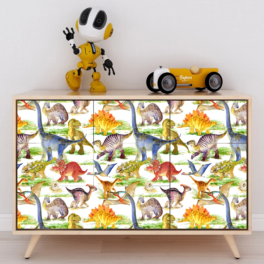 Multicolor Animal Wallpaper Watercolour Dinosaur Peel and Stick Wallpaper Removable Self Adhesive Cartoon Wallpaper for Kids