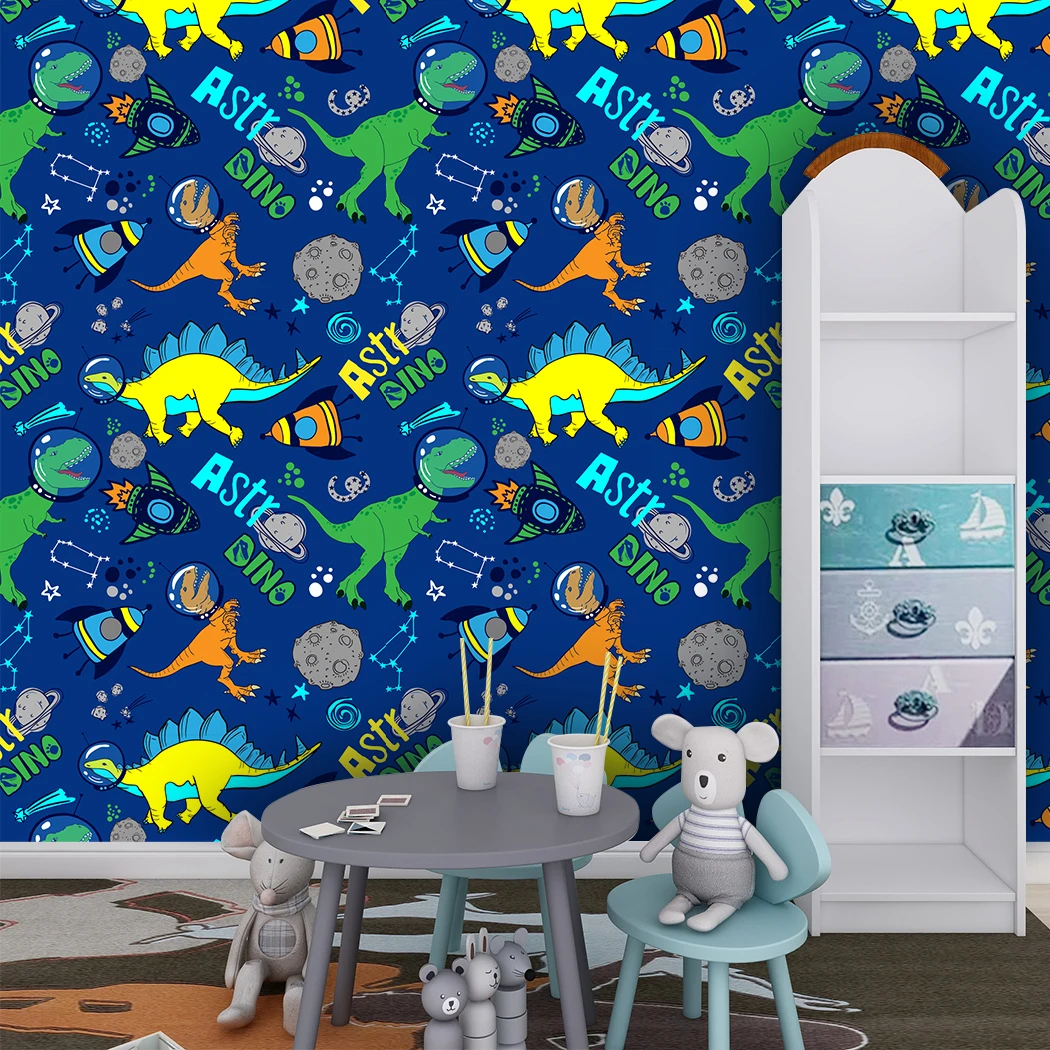 Watercolour Dinosaur Kids Self Adhesive Wallpaper Wall Decals Peel and Stick Removable Wall Stickers for Kids Nursery Bedroom