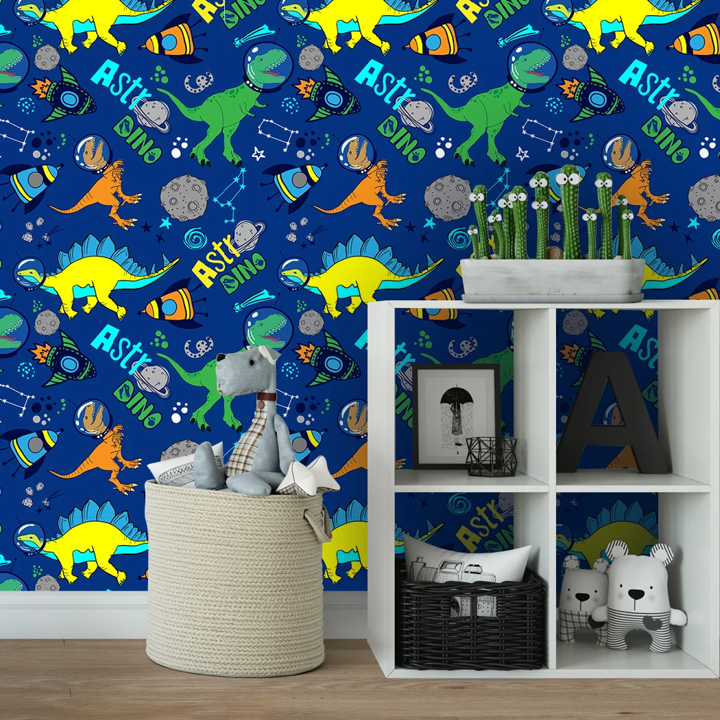 Watercolour Dinosaur Kids Self Adhesive Wallpaper Wall Decals Peel and Stick Removable Wall Stickers for Kids Nursery Bedroom