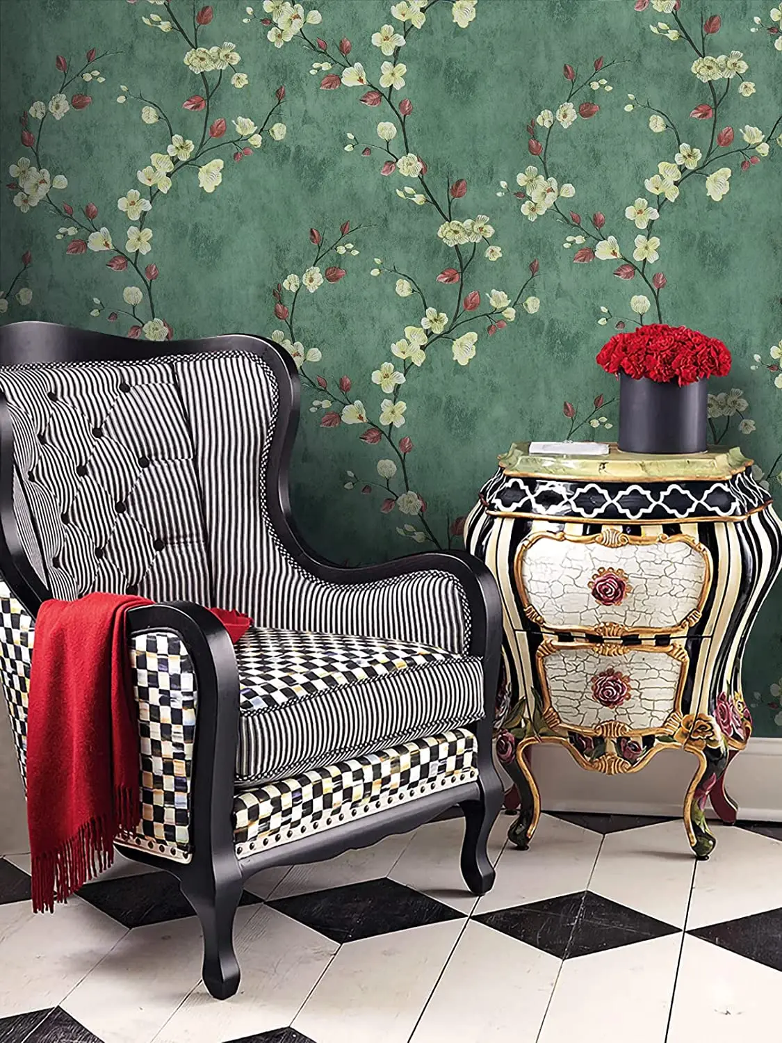 Flower Tree Peel and Stick Wallpaper Green Self Adhesive Contact Paper Removable Waterproof Contact Paper for Wall Home Decor