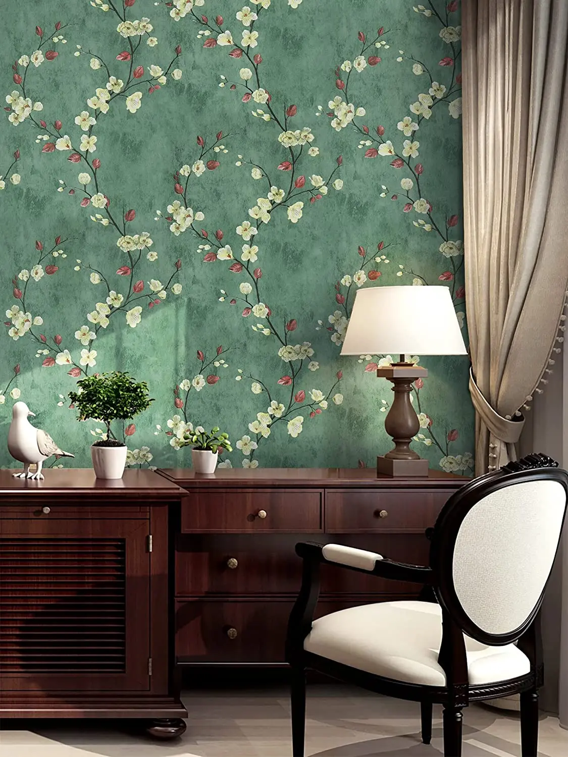 Flower Tree Peel and Stick Wallpaper Green Self Adhesive Contact Paper Removable Waterproof Contact Paper for Wall Home Decor