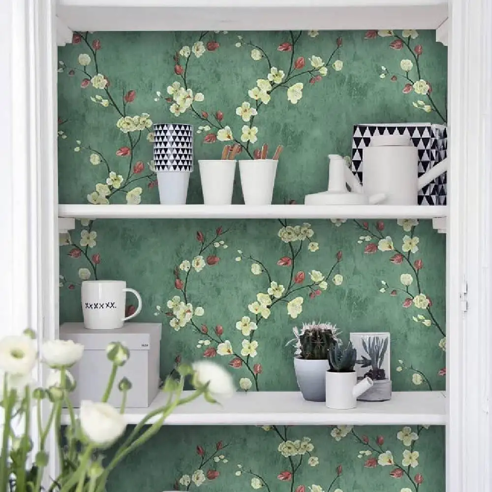 Flower Tree Peel and Stick Wallpaper Green Self Adhesive Contact Paper Removable Waterproof Contact Paper for Wall Home Decor
