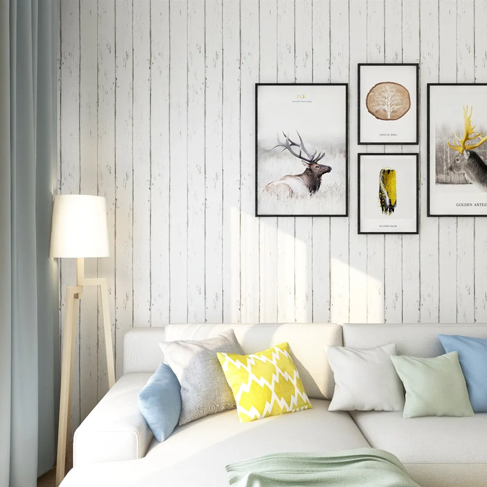 HaoHome Vintage Distressed White Wood Grain Peel and Stick Wallpaper Home Decor