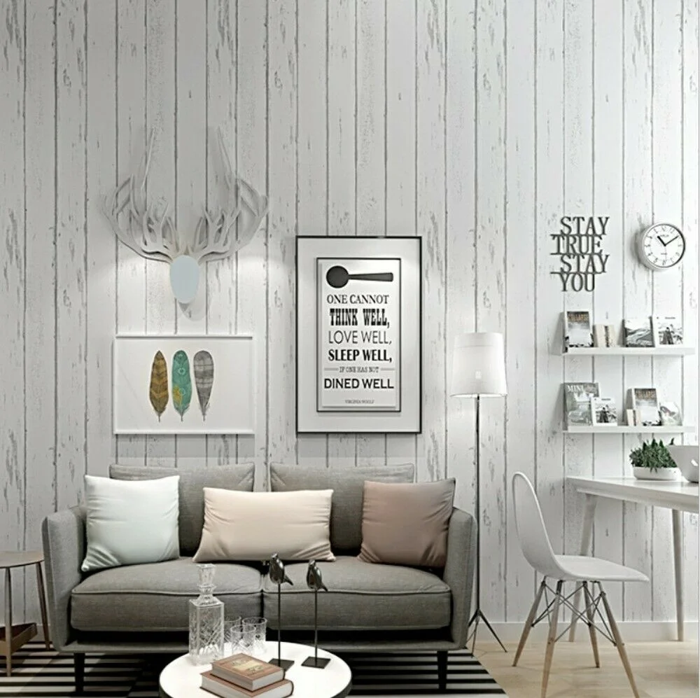 HaoHome Vintage Distressed White Wood Grain Peel and Stick Wallpaper Home Decor