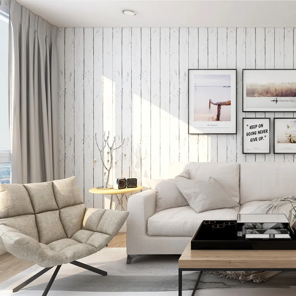 HaoHome Vintage Distressed White Wood Grain Peel and Stick Wallpaper Home Decor