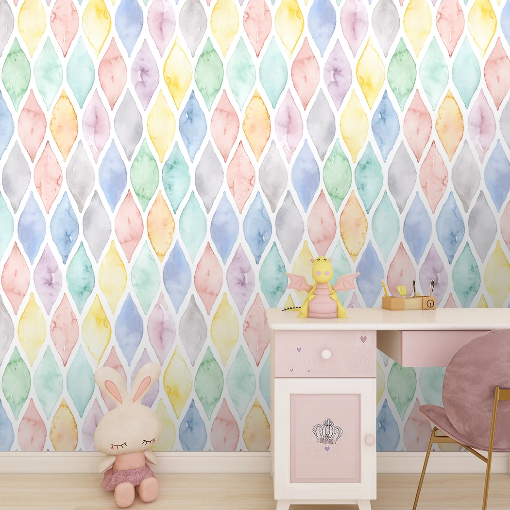 Multi Color Geometric Self-adhesive Wallpaper Colorful Arc Removable Peel and Stick Wallpaper for Nursery Kids Room Decor