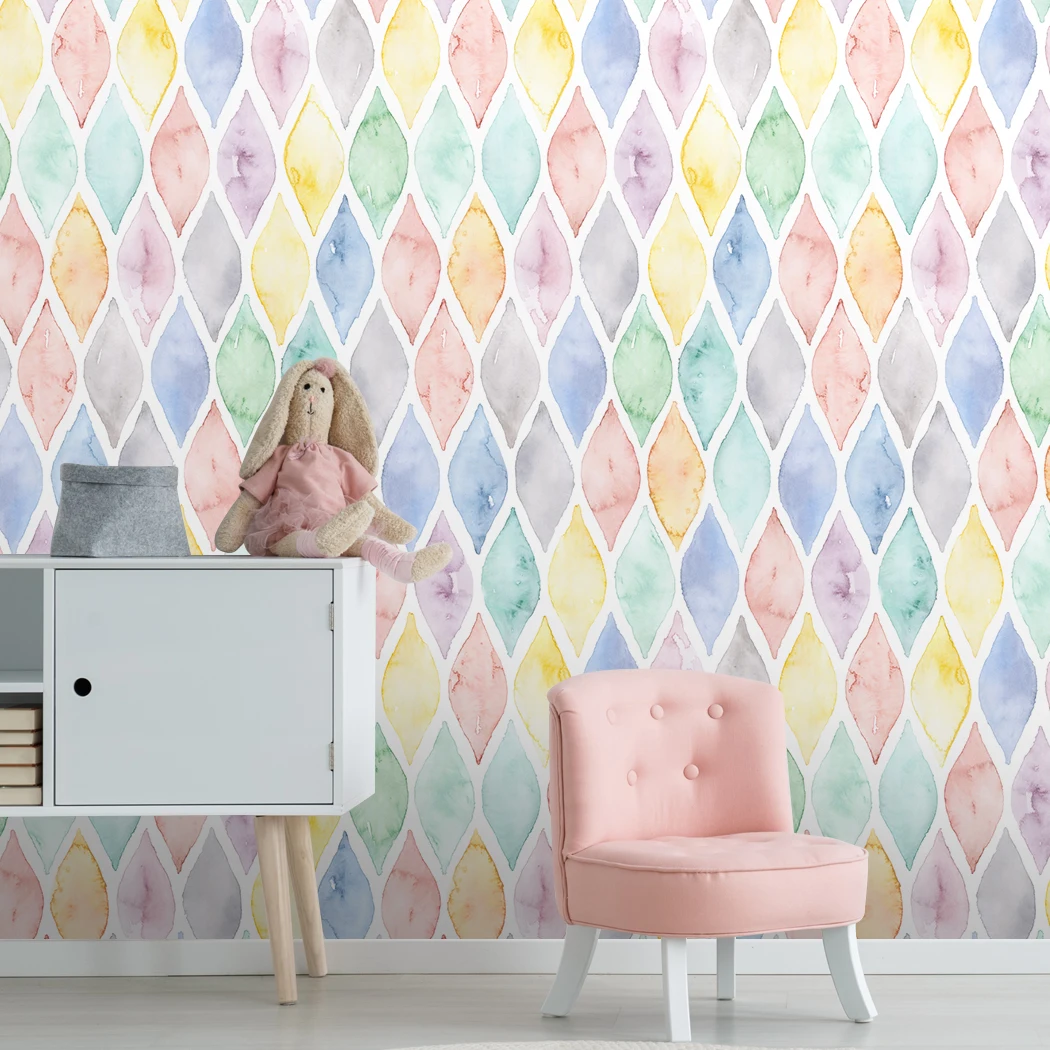 Multi Color Geometric Self-adhesive Wallpaper Colorful Arc Removable Peel and Stick Wallpaper for Nursery Kids Room Decor