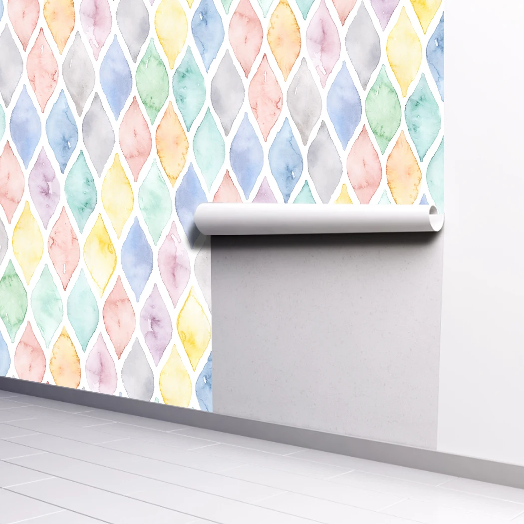 Multi Color Geometric Self-adhesive Wallpaper Colorful Arc Removable Peel and Stick Wallpaper for Nursery Kids Room Decor