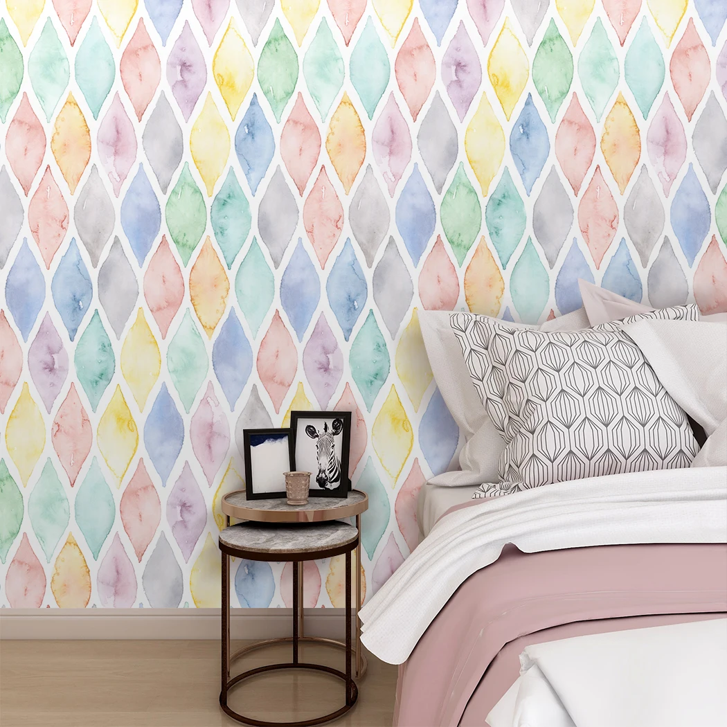Multi Color Geometric Self-adhesive Wallpaper Colorful Arc Removable Peel and Stick Wallpaper for Nursery Kids Room Decor