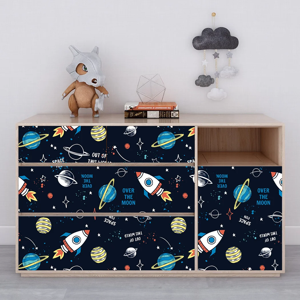 Space Self Adhesive Wallpaper Planet Wall Sticker Rocket Spacecraft Peel and Stick Wall Paper for Kid Nursery Bedroom Home Decor