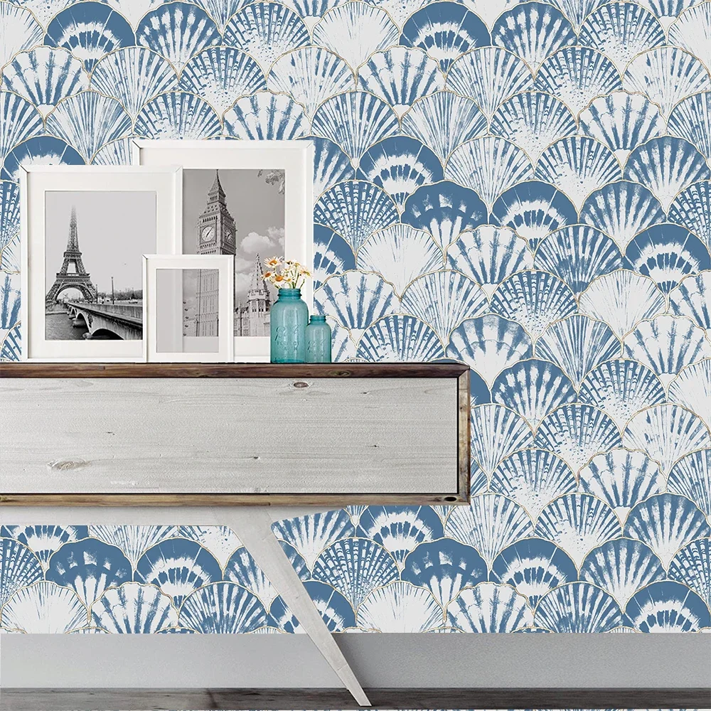 Peel and Stick Wallpaper Diy Self-Adhesive Home Furniture Renovation Sticker Fan-Shaped Shell Background Kitchen Contact Paper