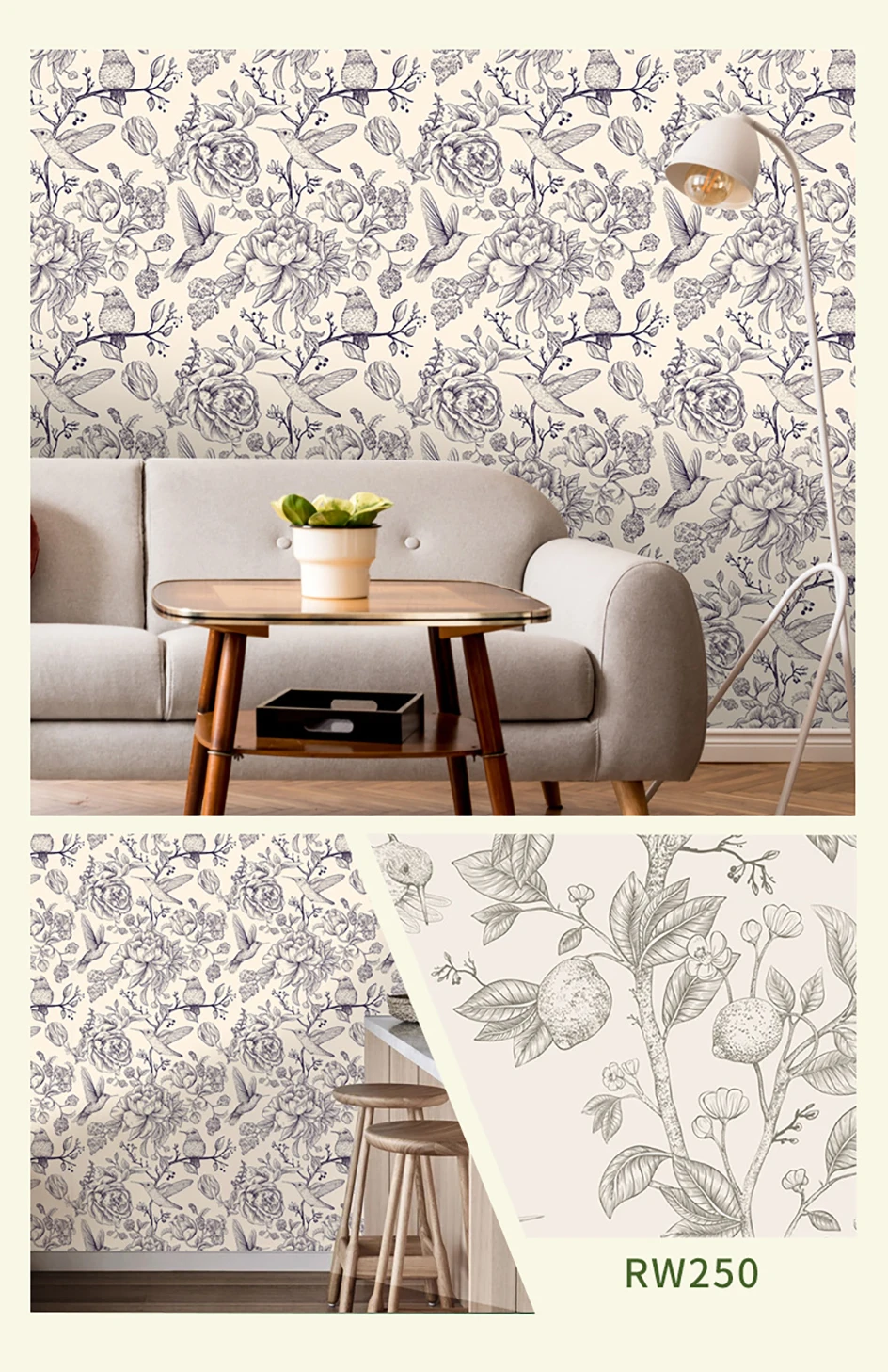 Ink Birds Vinyl Wall Decoration Self Adhesive Wallpaper for Bedroom Cabin Removable Woodpecker/Roses Peel and Stick Wall Sticker